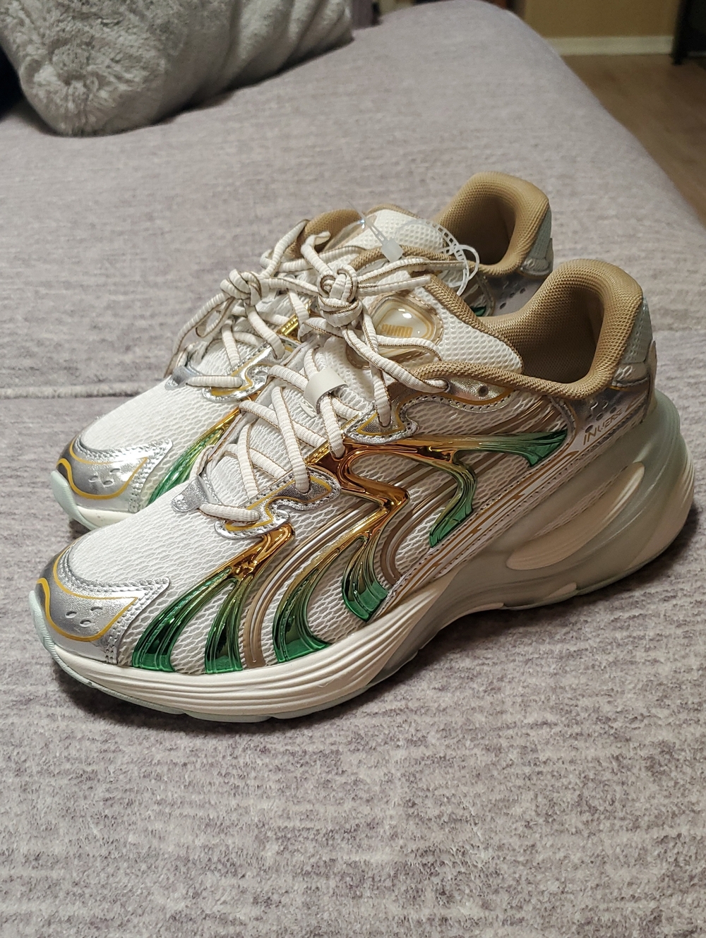 Puma Women's Inverse Casual Sneakers with Green & Gold Accents